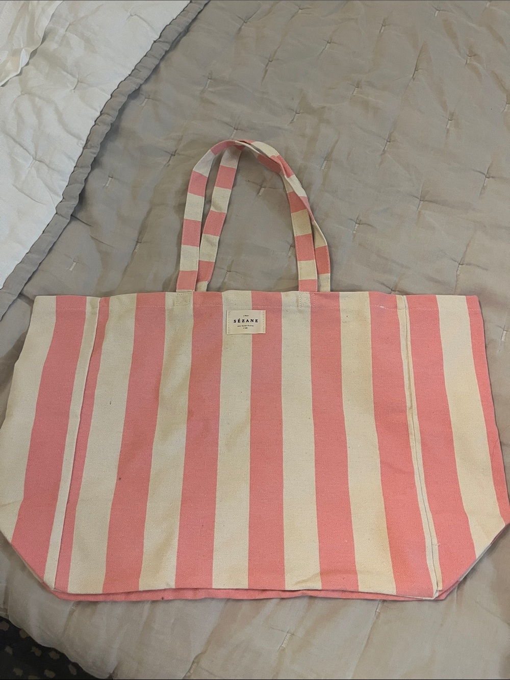 Sezane Stripe Tote Bag in Pink and Cream